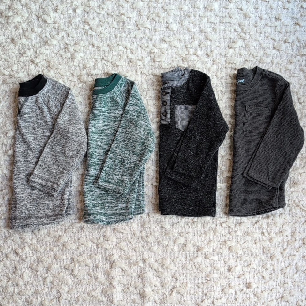 Cat & Jack Boys Long Sleeve Knit Tops - Gray, Green, Black